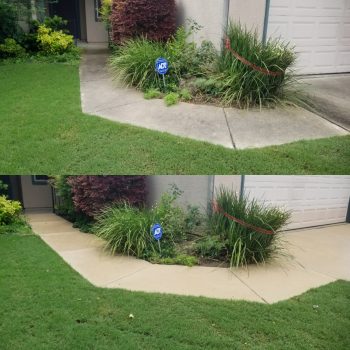 Before and after example of a sidewalk power washed by Luke's Pressure Washing